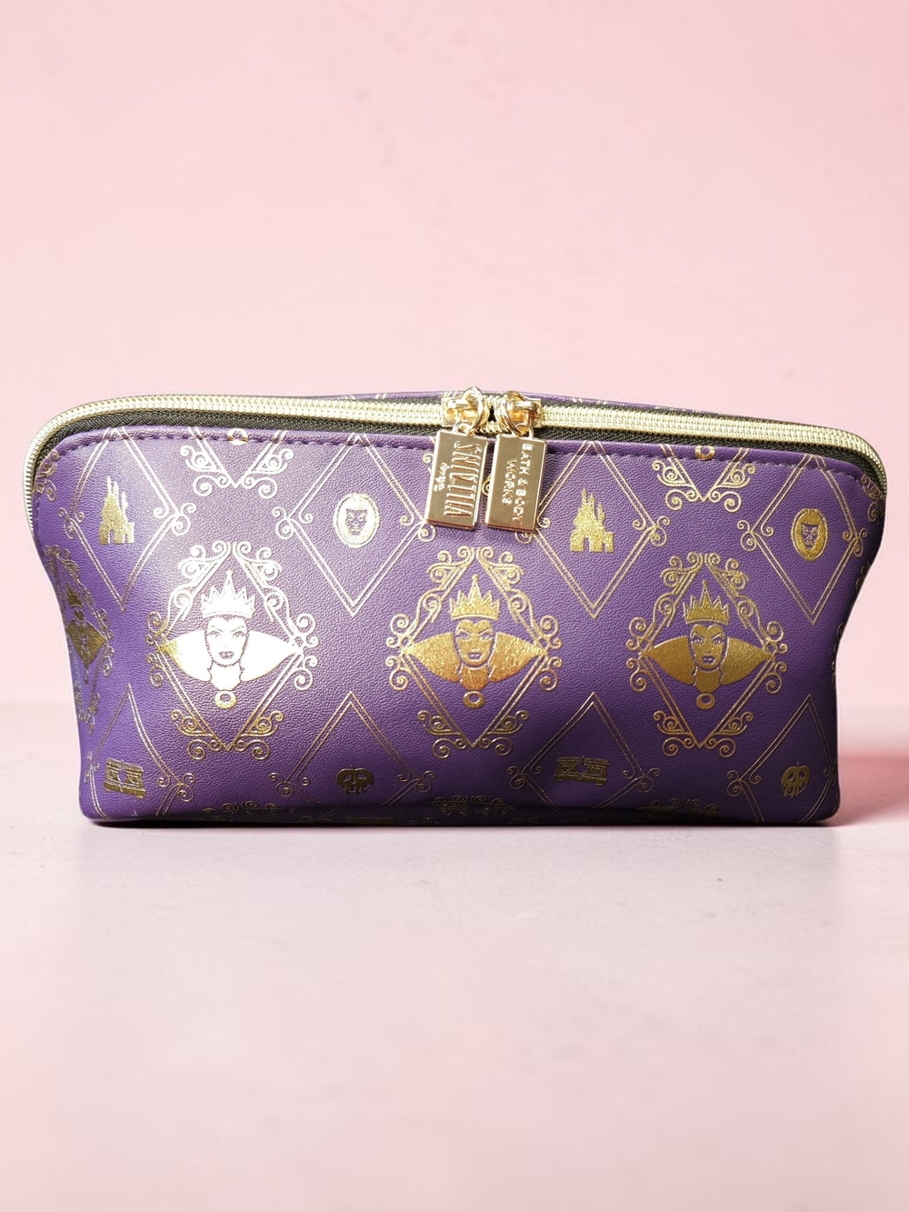 Disney Villians Purple Cosmetic Pouch with Gold Motif - Branded Zip Case